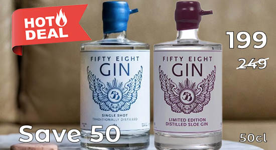 58 Gin - Choose the London Dry or Distilled Sloe Gin for 199, save 50